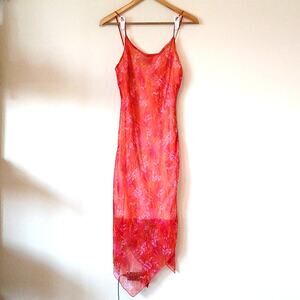 Vintage Wet Seal Spaghetti Strap Floral Chiffon Dress Handkerchief Hem